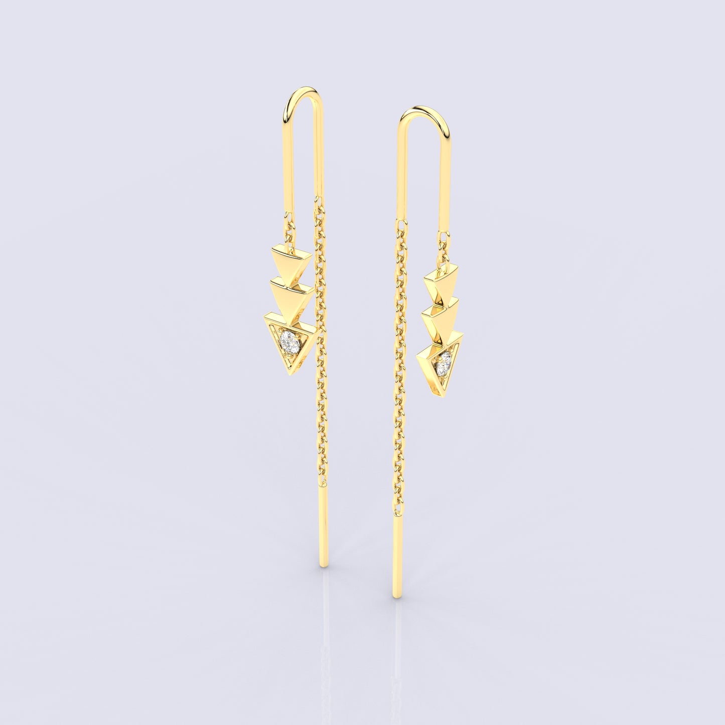 Yellow gold Three tringle Sui Dhaga 925 silver Earring