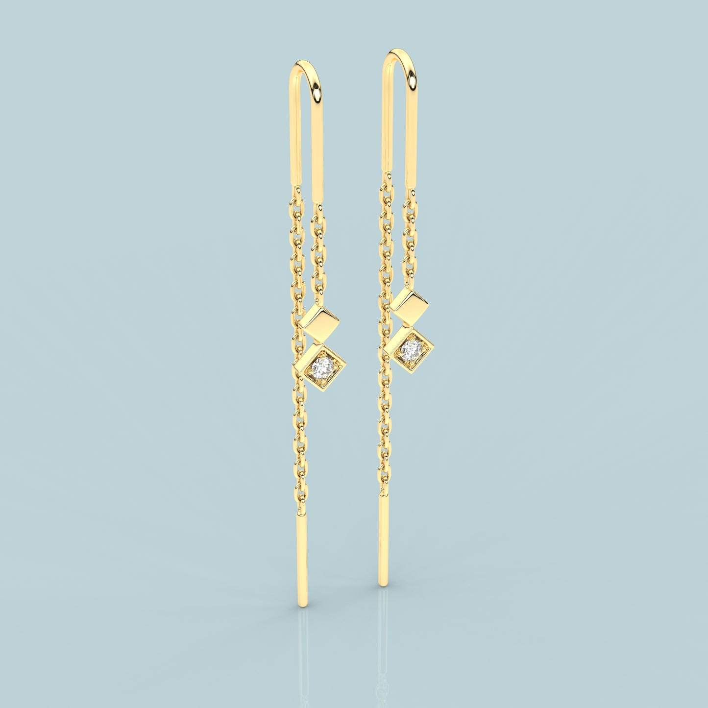 Yellow gold Square Sui Dhaga 925 silver Earring