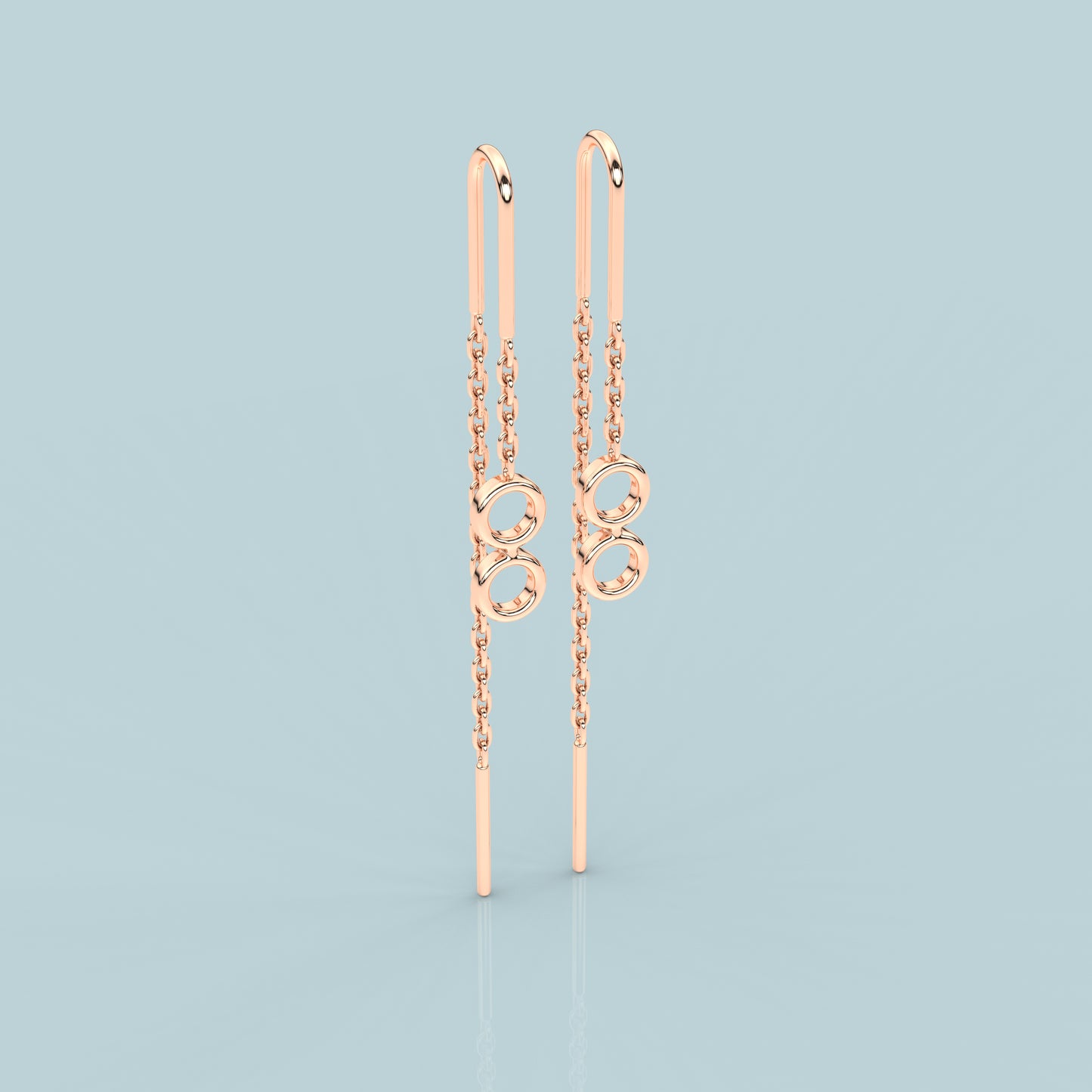 Rose gold Dual round Sui Dhaga 925 silver Earring