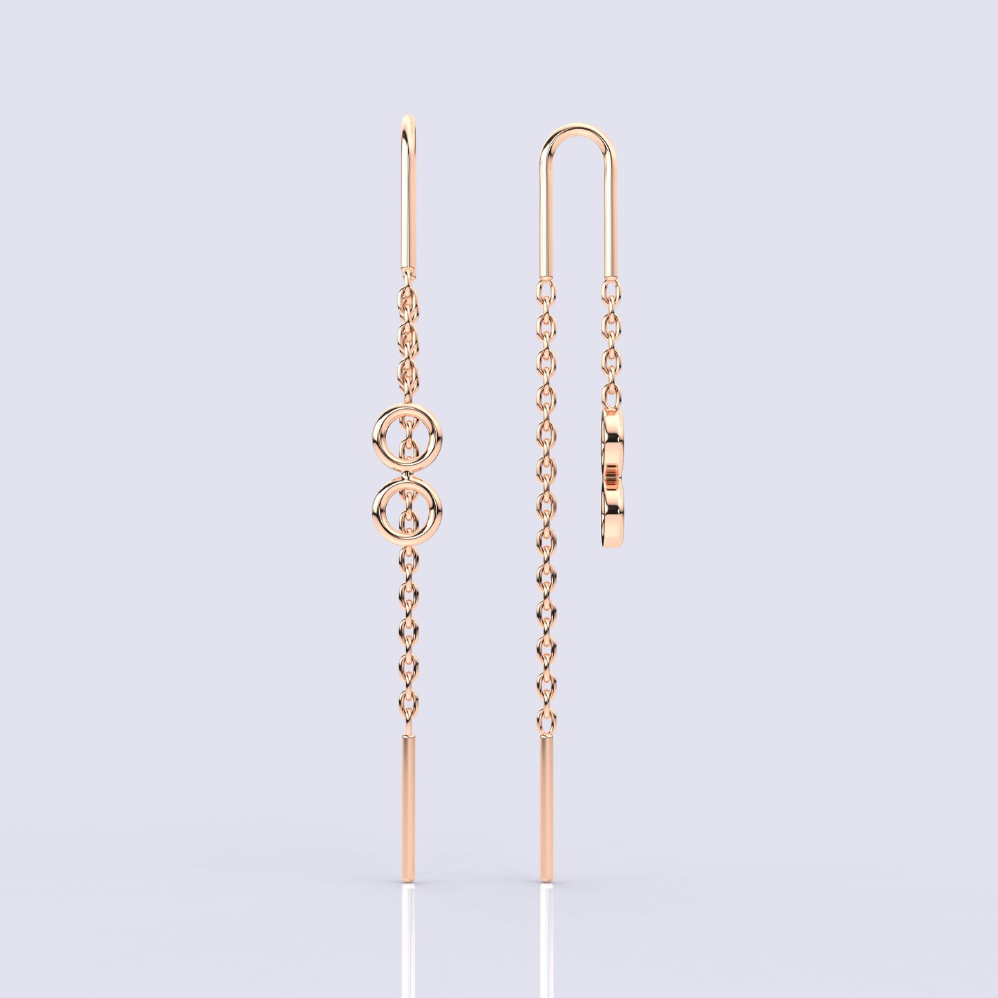 Rose gold Dual round Sui Dhaga 925 silver Earring