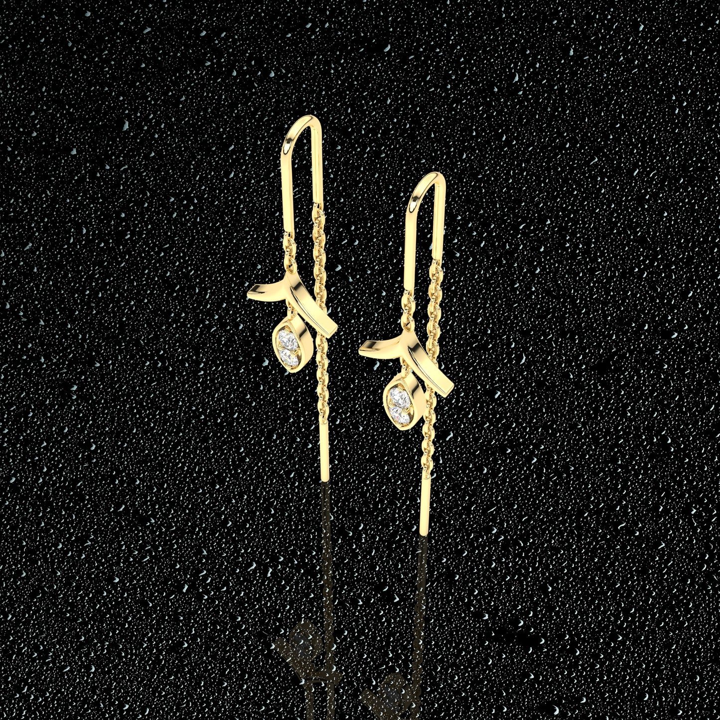 Yellow gold Leaf Sui Dhaga 925 silver Earring