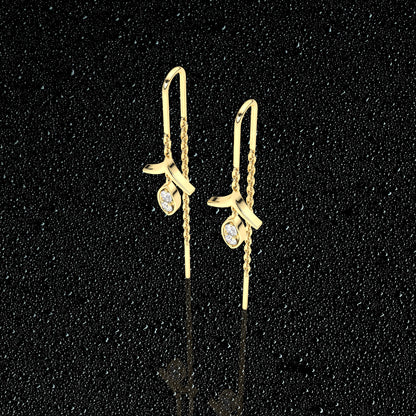 Yellow gold Leaf Sui Dhaga 925 silver Earring