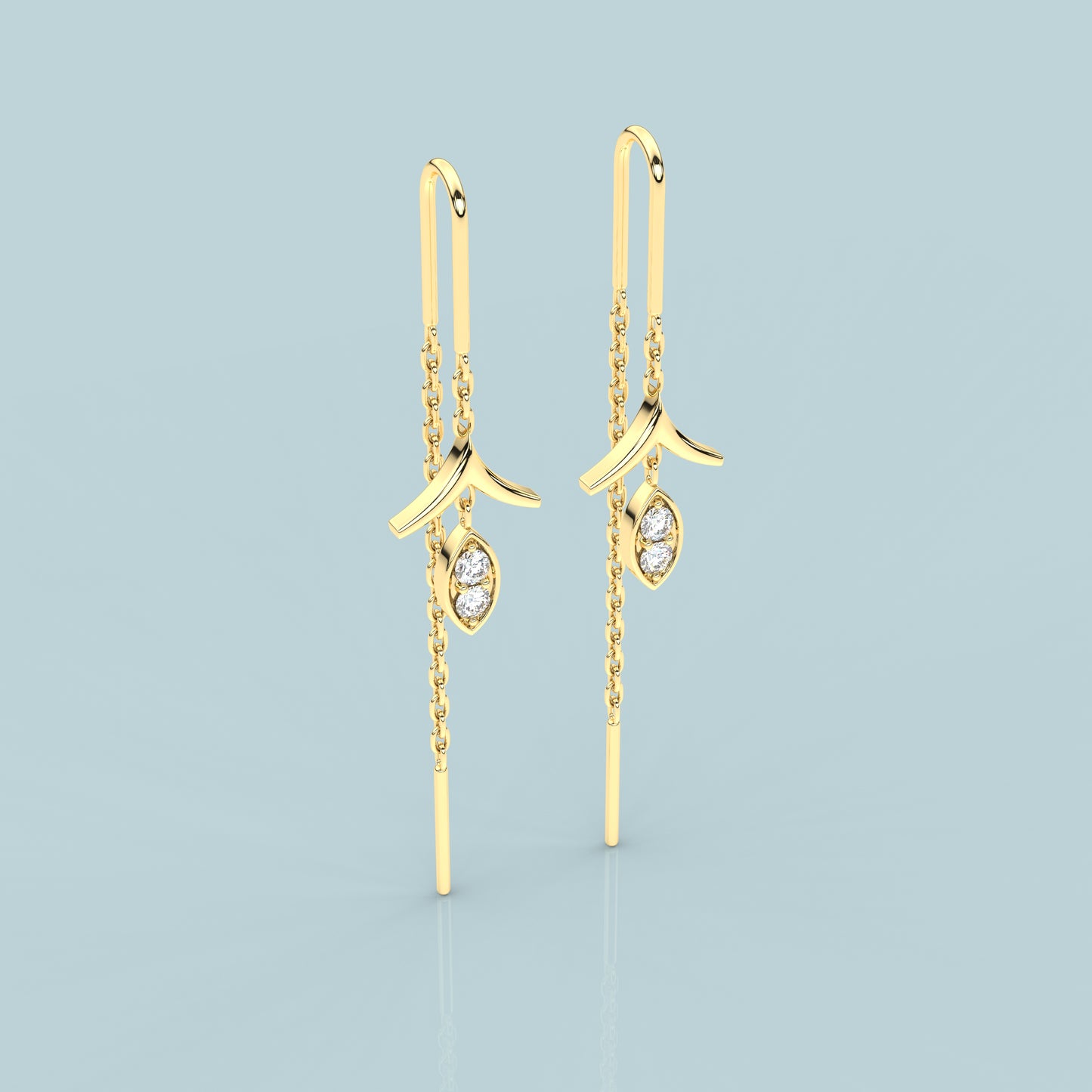 Yellow gold Leaf Sui Dhaga 925 silver Earring