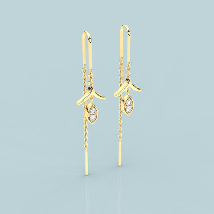 Yellow gold Leaf Sui Dhaga 925 silver Earring