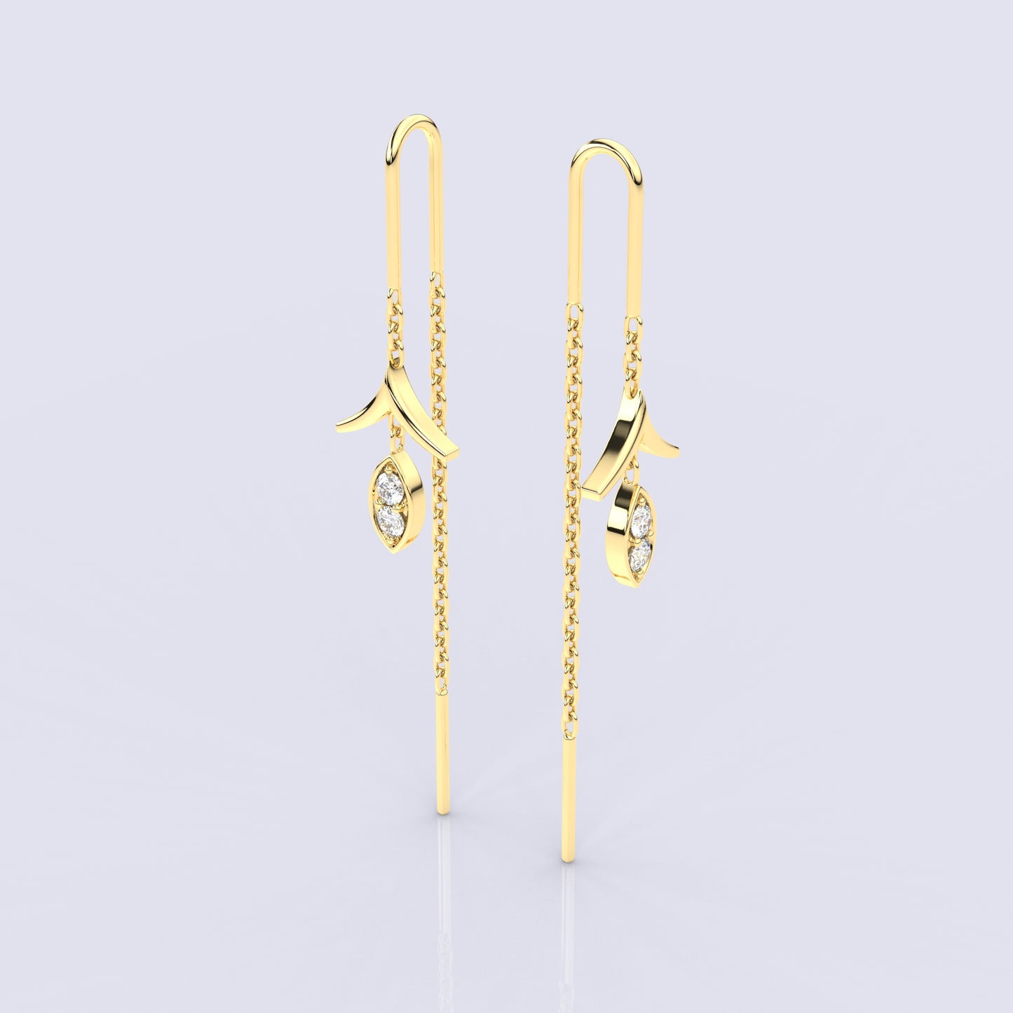 Yellow gold Leaf Sui Dhaga 925 silver Earring