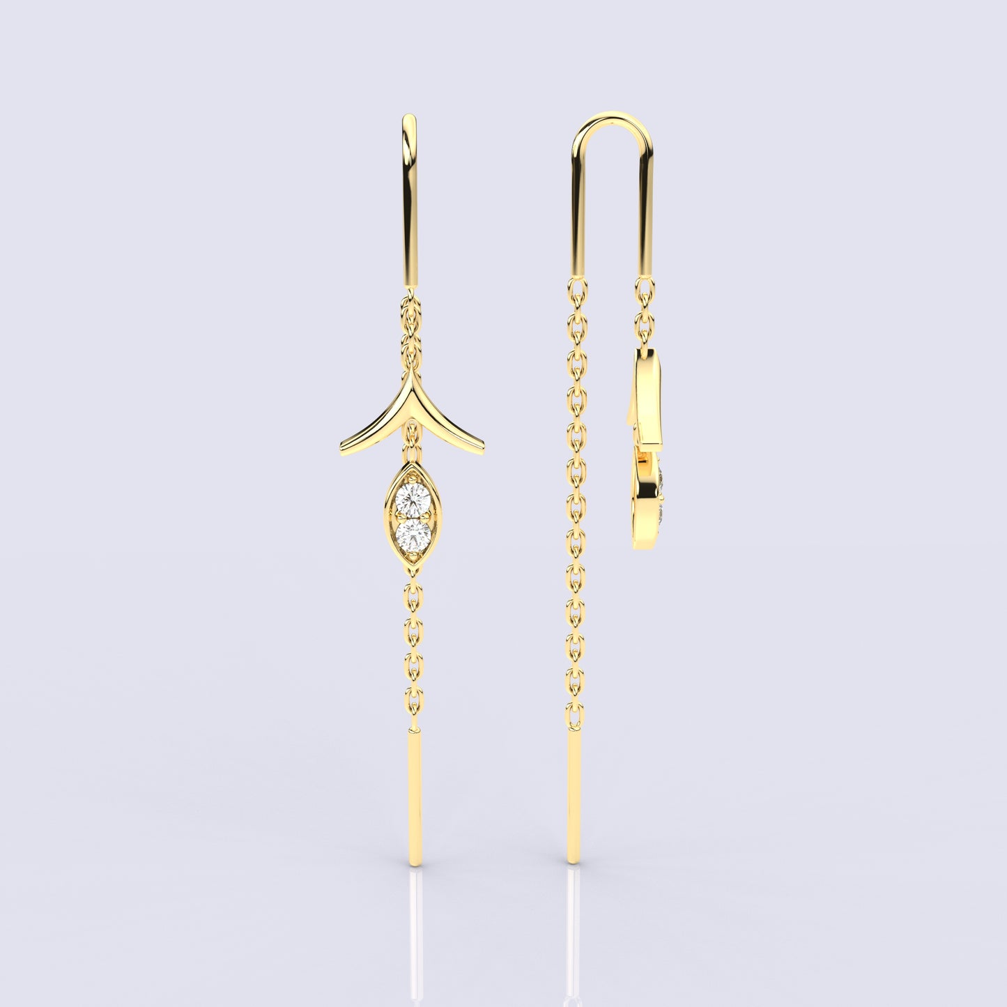 Yellow gold Leaf Sui Dhaga 925 silver Earring