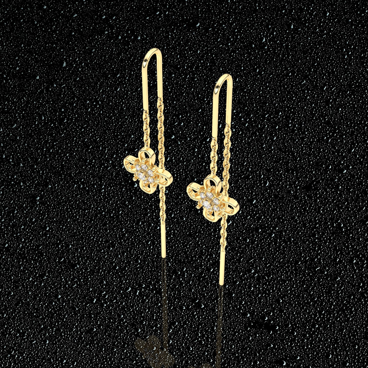 Yellow gold Flower Sui Dhaga 925 silver Earring