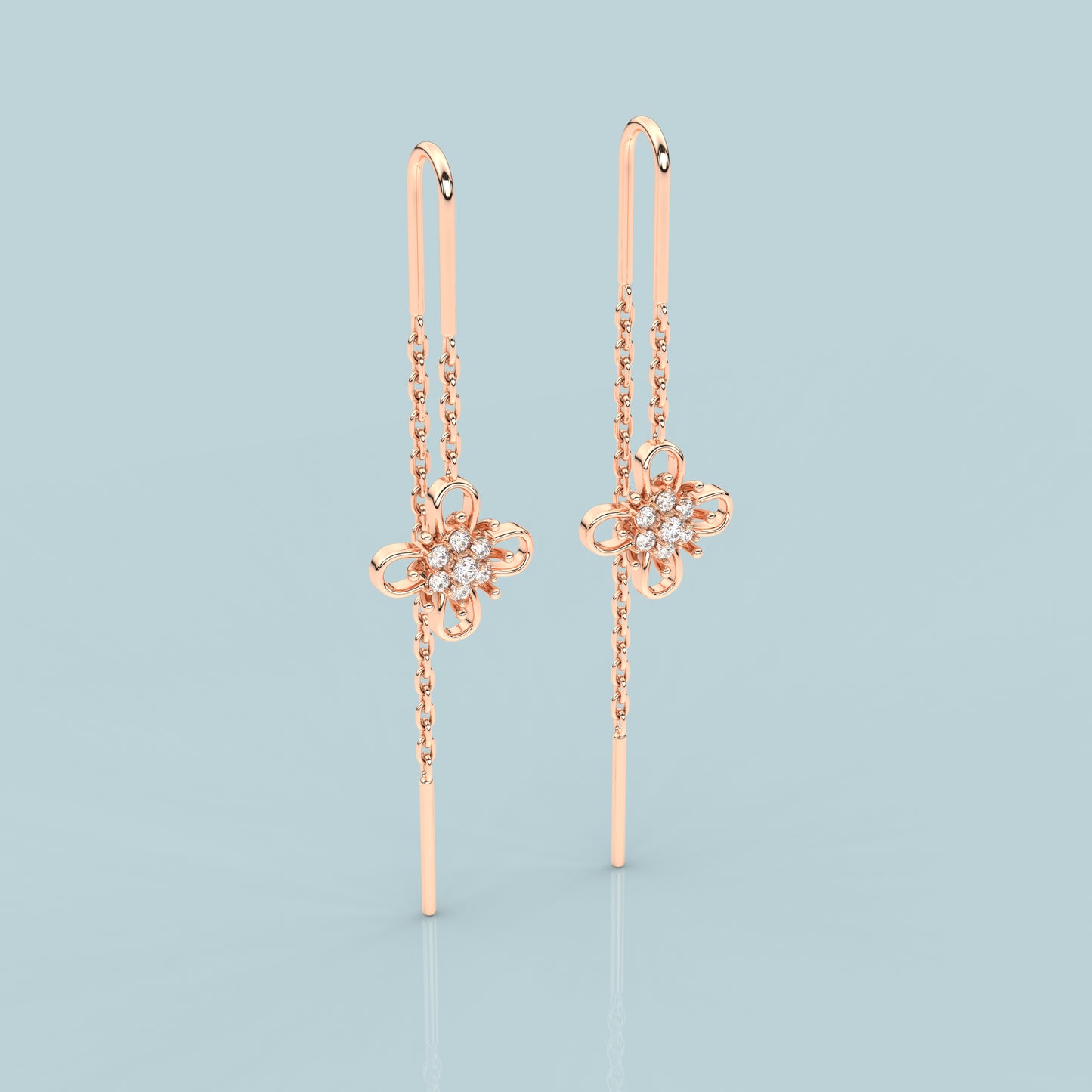 Rose gold Flower Sui Dhaga 925 silver Earring