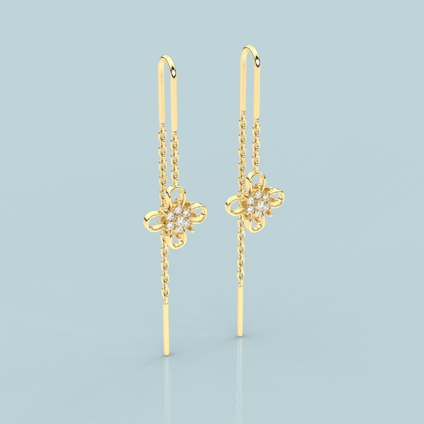 Yellow gold Flower Sui Dhaga 925 silver Earring