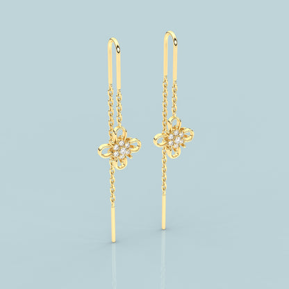 Yellow gold Flower Sui Dhaga 925 silver Earring