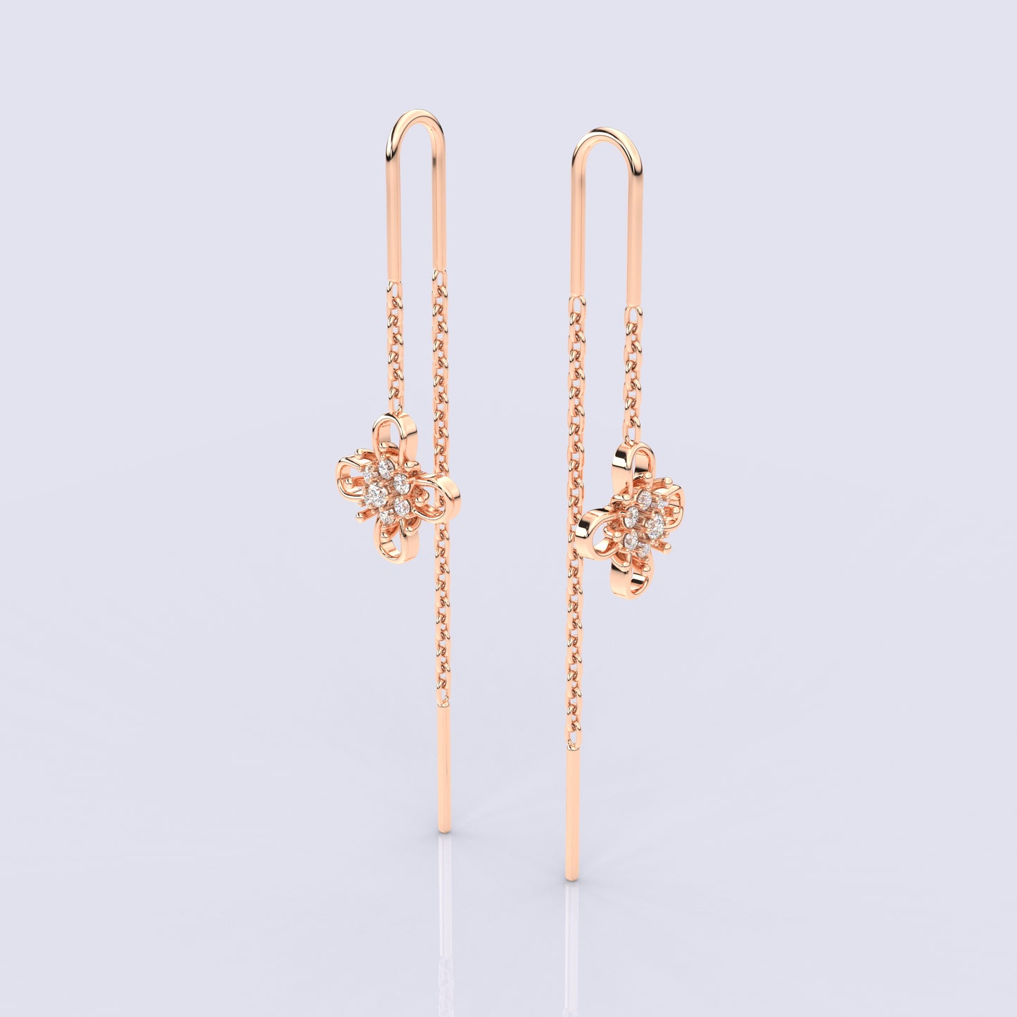 Rose gold Flower Sui Dhaga 925 silver Earring