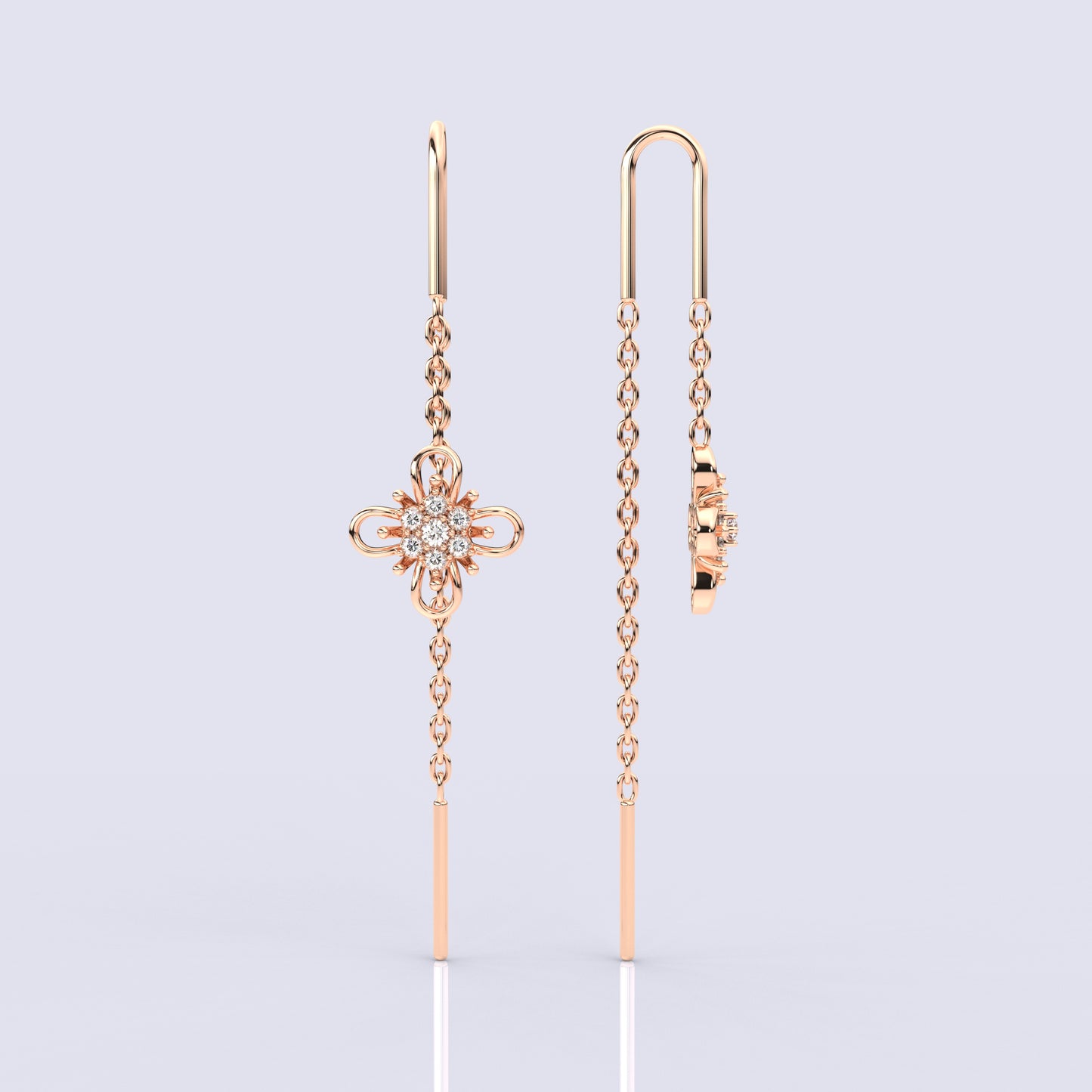 Rose gold Flower Sui Dhaga 925 silver Earring