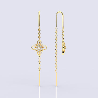 Yellow gold Flower Sui Dhaga 925 silver Earring