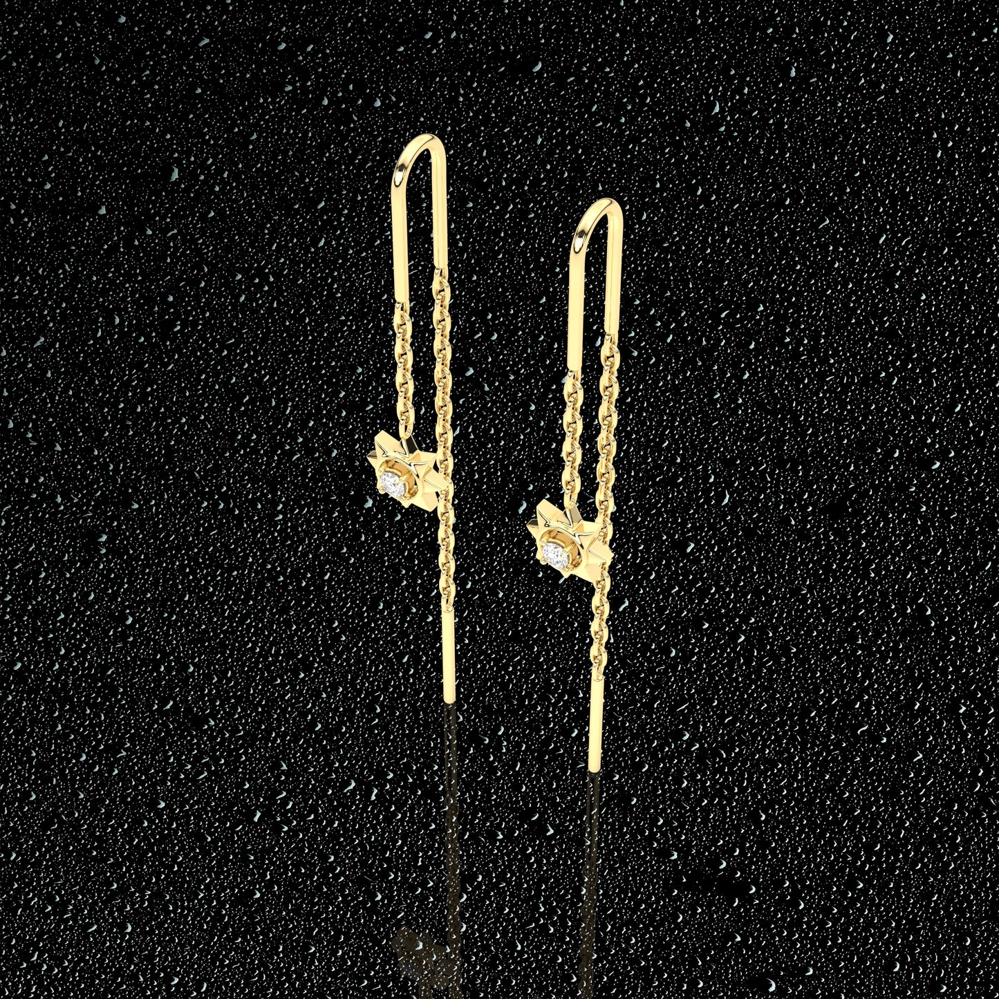 Yellow gold Inlaid Sui Dhaga 925 silver Earring