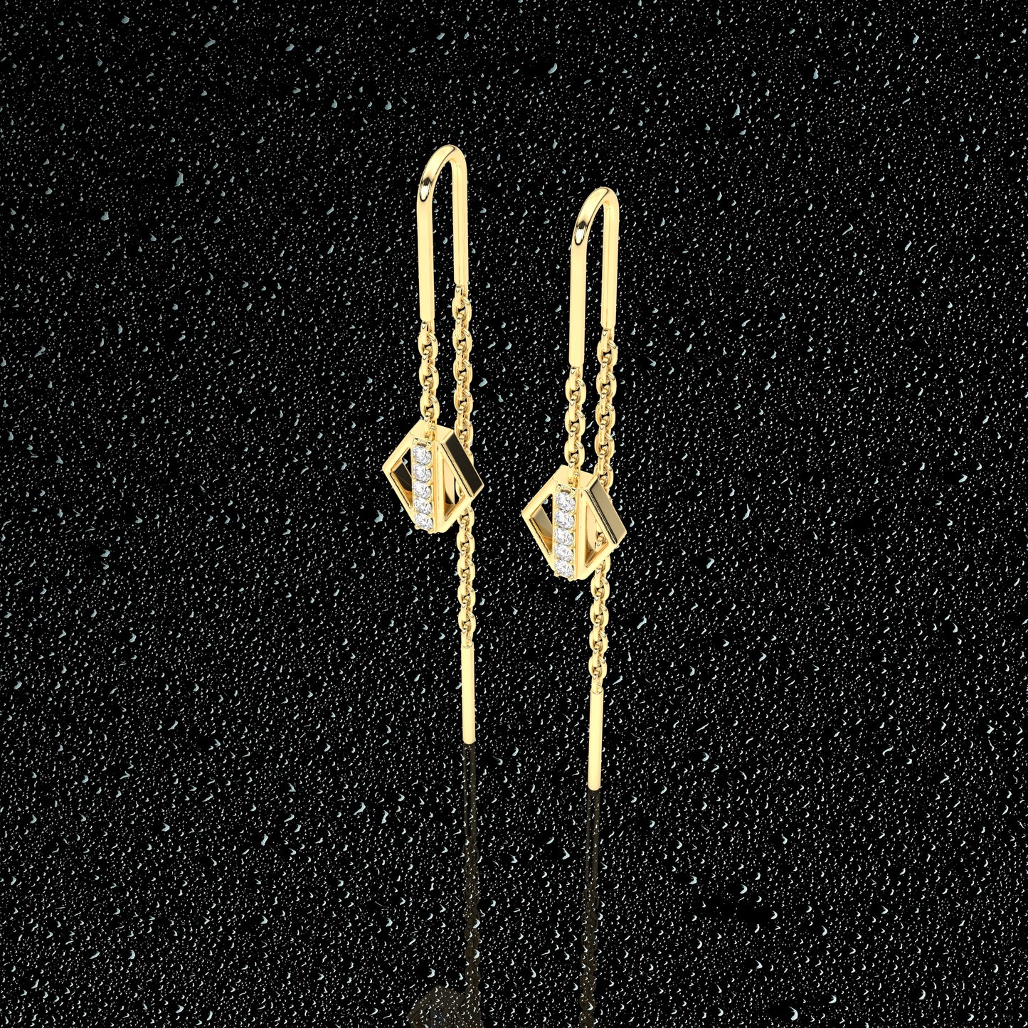 Yellow gold Rectan Sui Dhaga 925 silver Earring