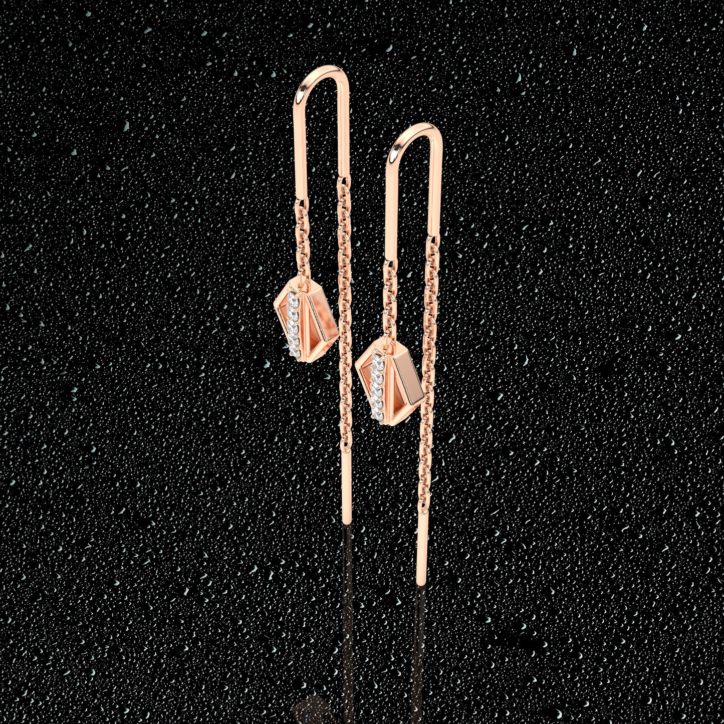 Rose gold Rectan Sui Dhaga 925 silver Earring