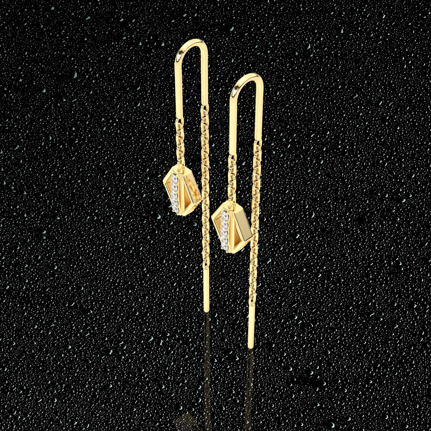 Yellow gold Rectan Sui Dhaga 925 silver Earring