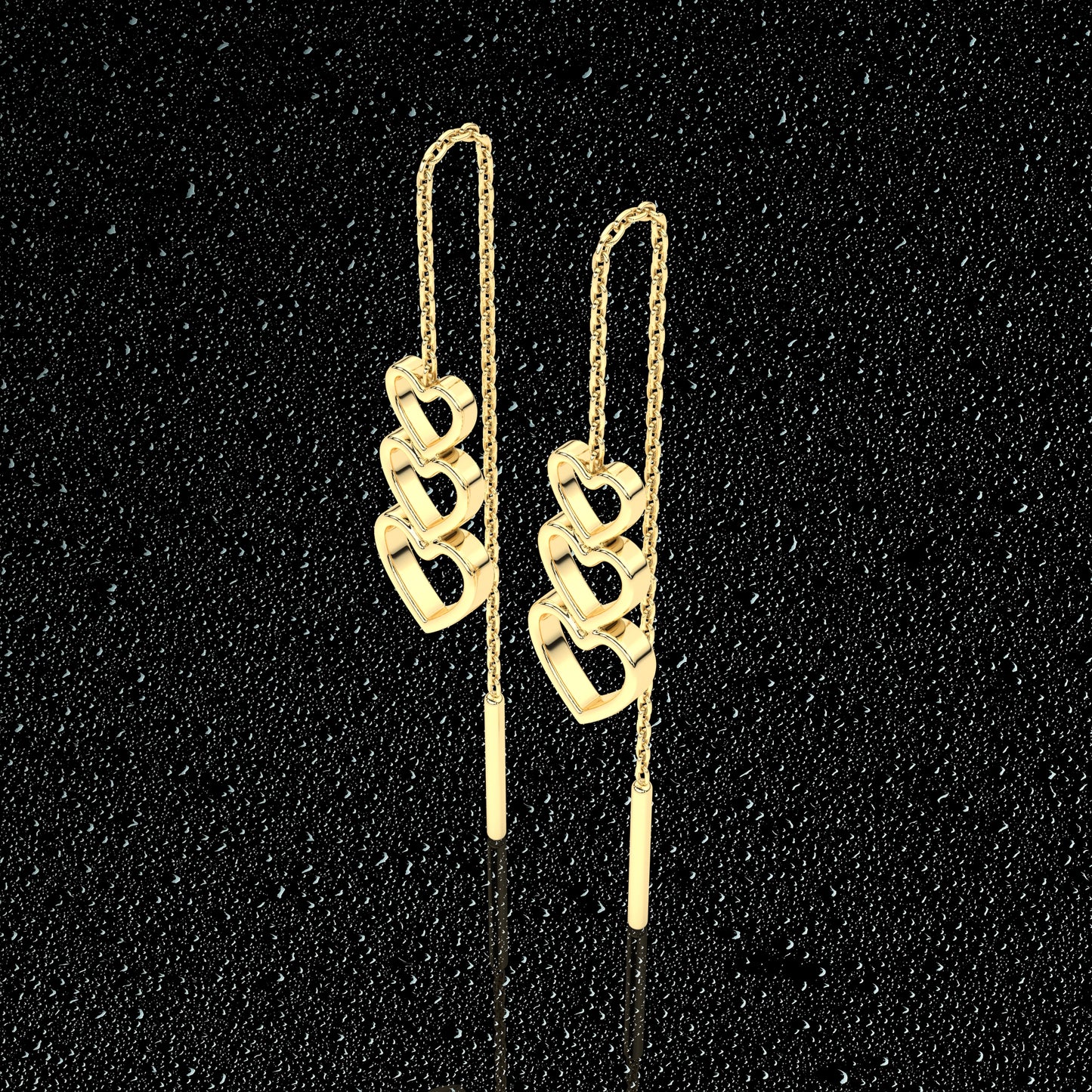 Yellow gold triple Heart Sui Dhaga 925 silver Earring