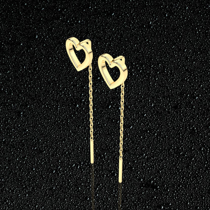 Heart Yellow gold Sui Dhaga 925 silver Earring