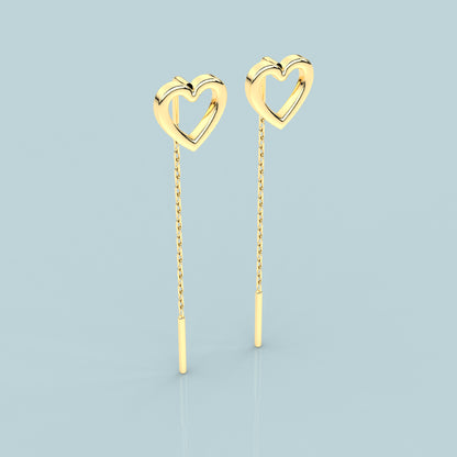 Heart Yellow gold Sui Dhaga 925 silver Earring