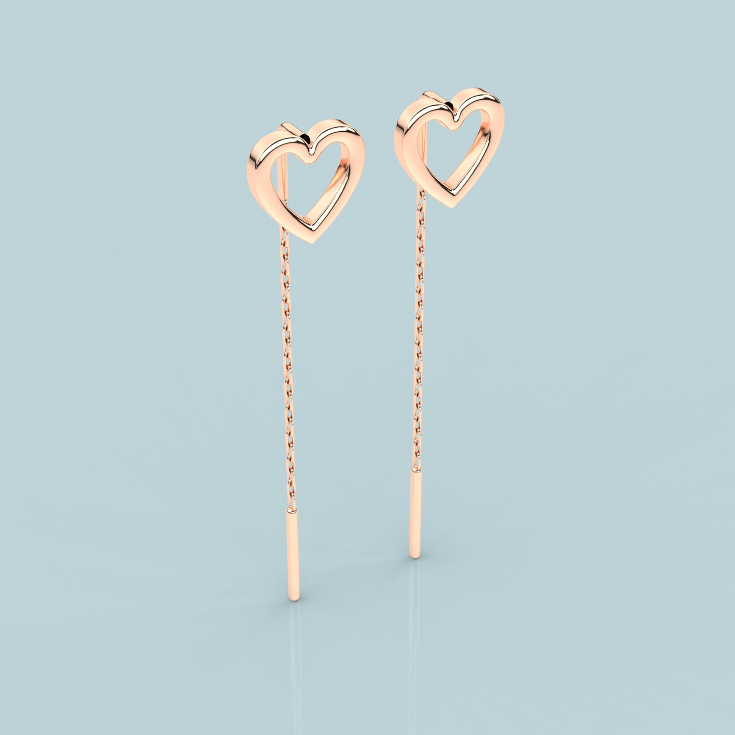 Heart Rose gold Sui Dhaga 925 silver Earring