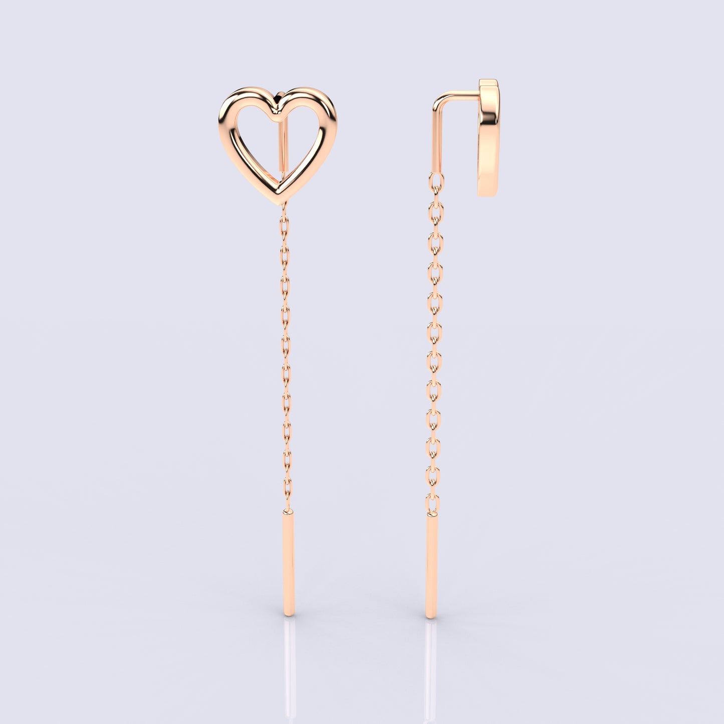 Heart Rose gold Sui Dhaga 925 silver Earring