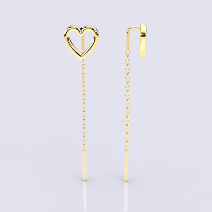 Heart Yellow gold Sui Dhaga 925 silver Earring