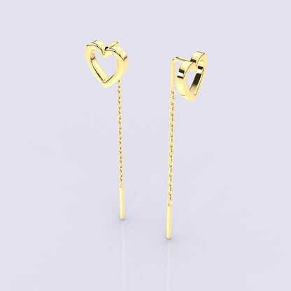 Heart Yellow gold Sui Dhaga 925 silver Earring