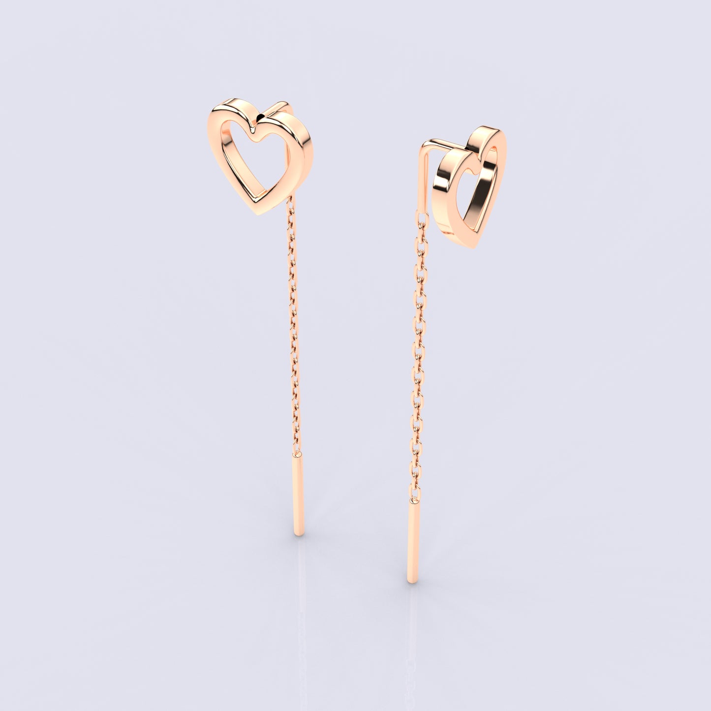 Heart Rose gold Sui Dhaga 925 silver Earring