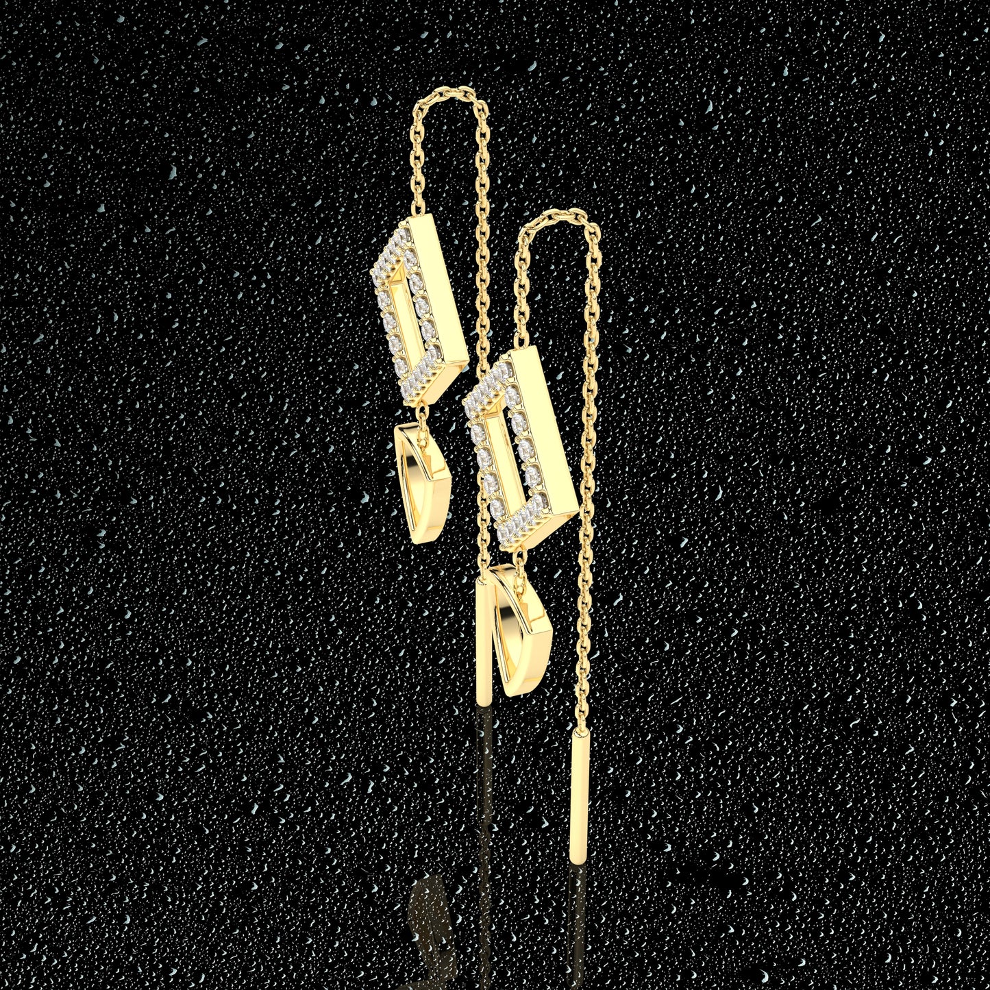 Square Yellow gold Sui Dhaga 925 silver Earring