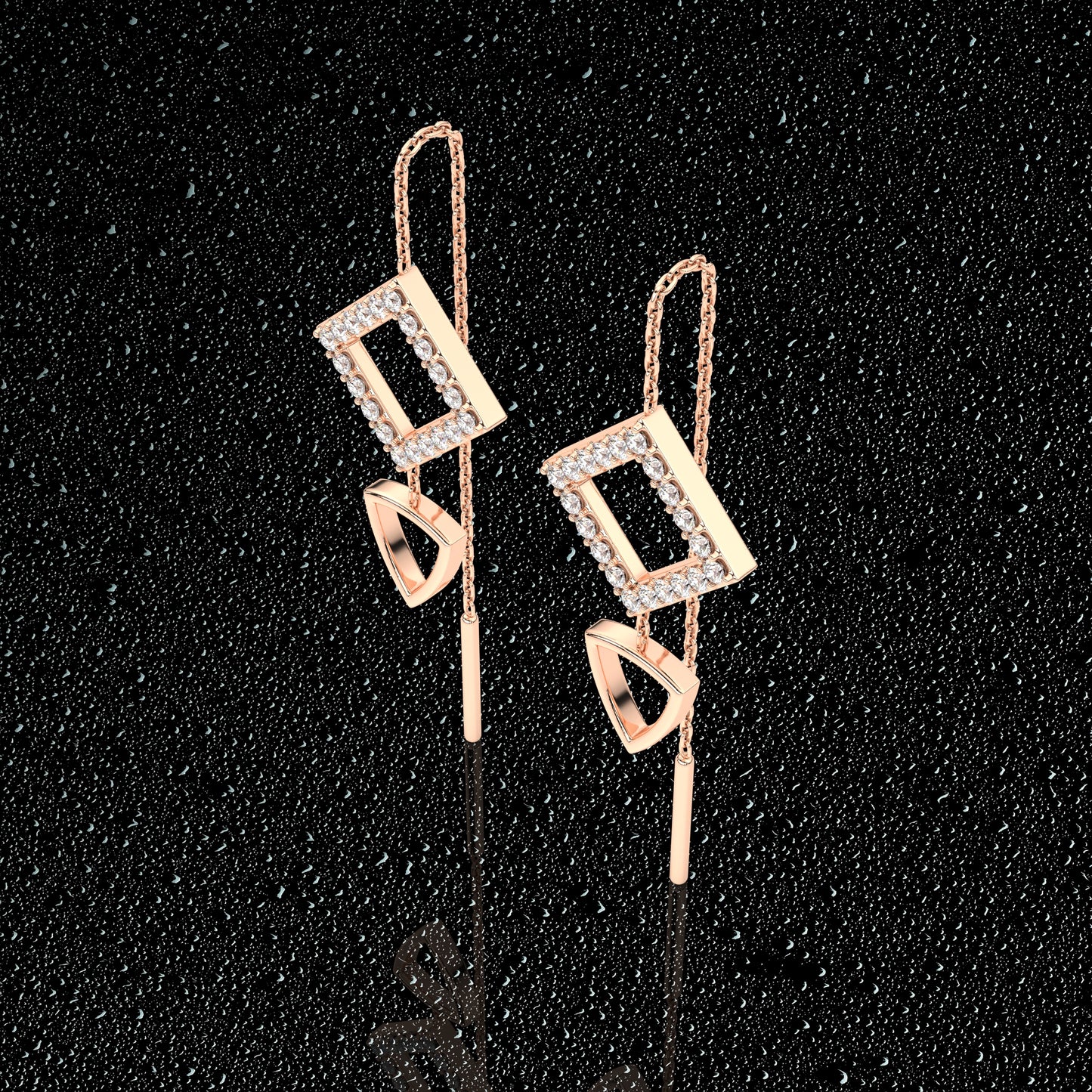 Square Rose gold Sui Dhaga 925 silver Earring