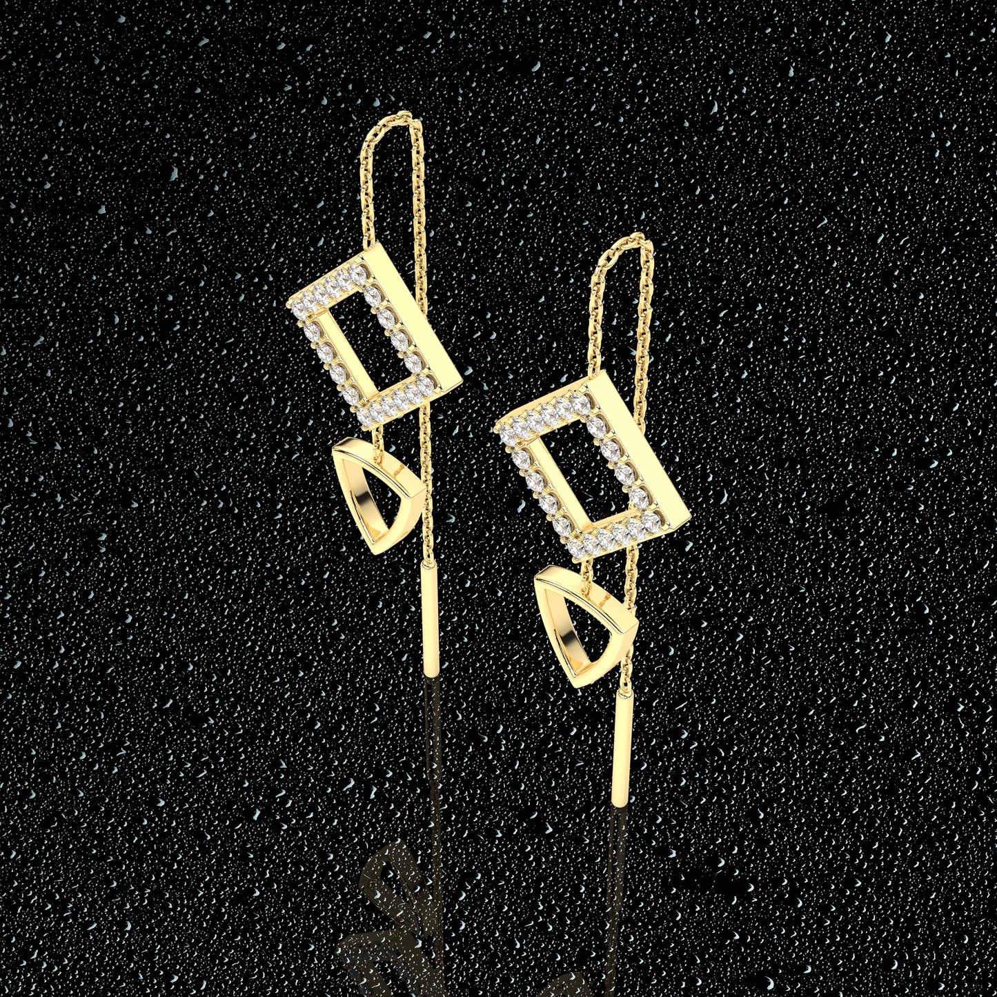 Square Yellow gold Sui Dhaga 925 silver Earring