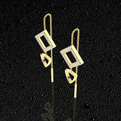 Square Yellow gold Sui Dhaga 925 silver Earring