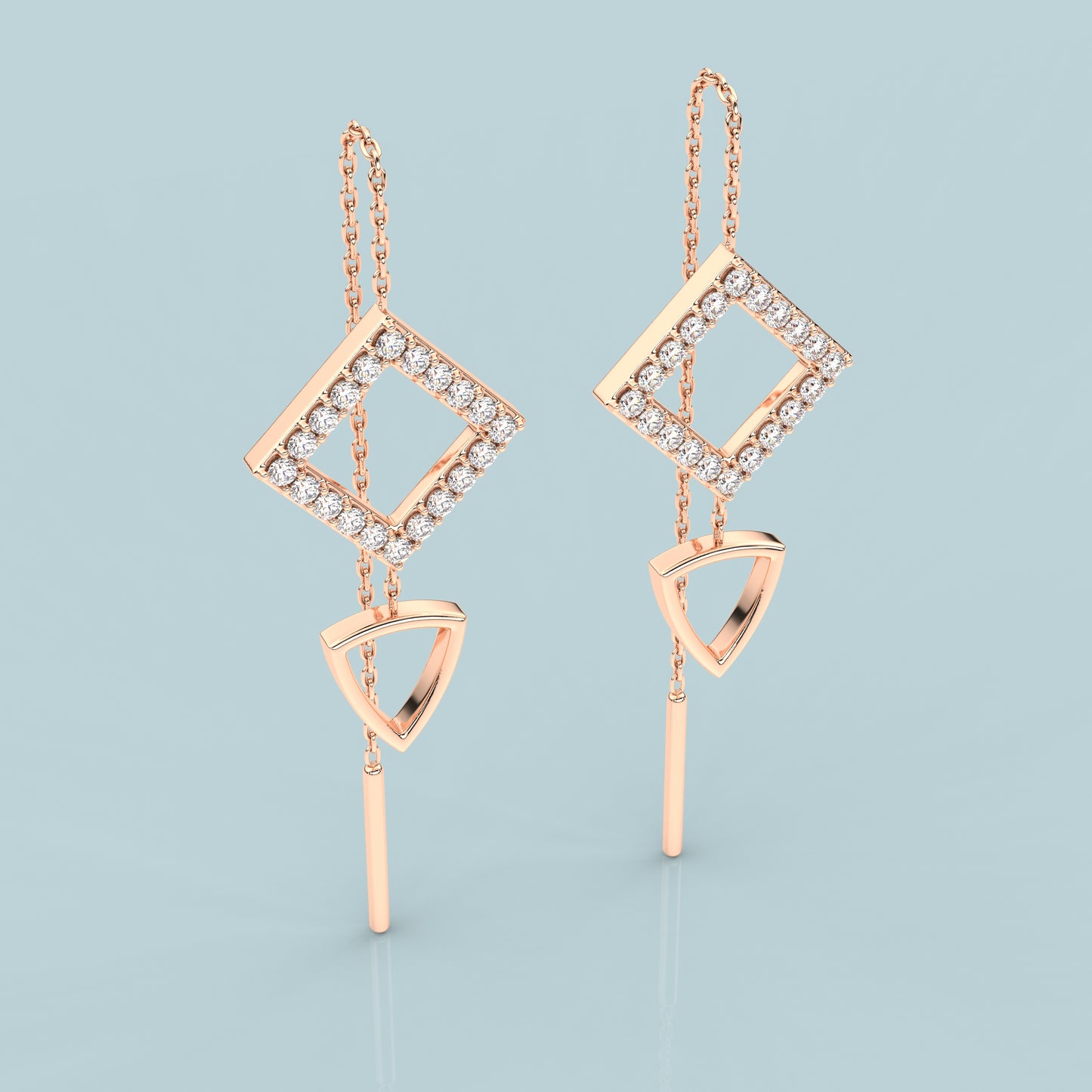 Square Rose gold Sui Dhaga 925 silver Earring