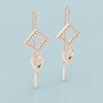 Square Rose gold Sui Dhaga 925 silver Earring