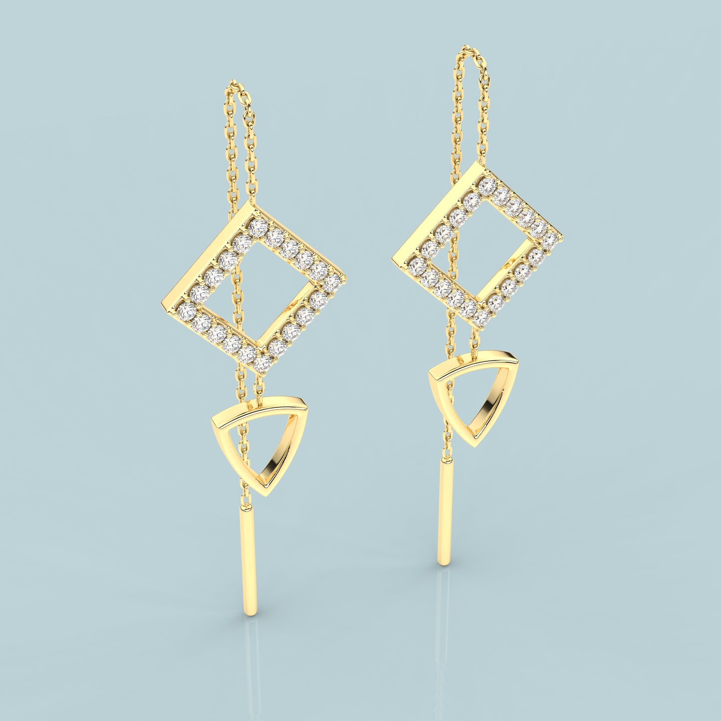 Square Yellow gold Sui Dhaga 925 silver Earring