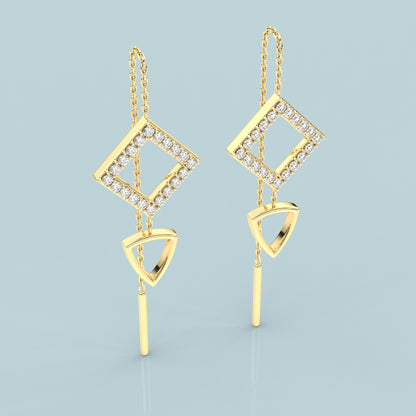 Square Yellow gold Sui Dhaga 925 silver Earring
