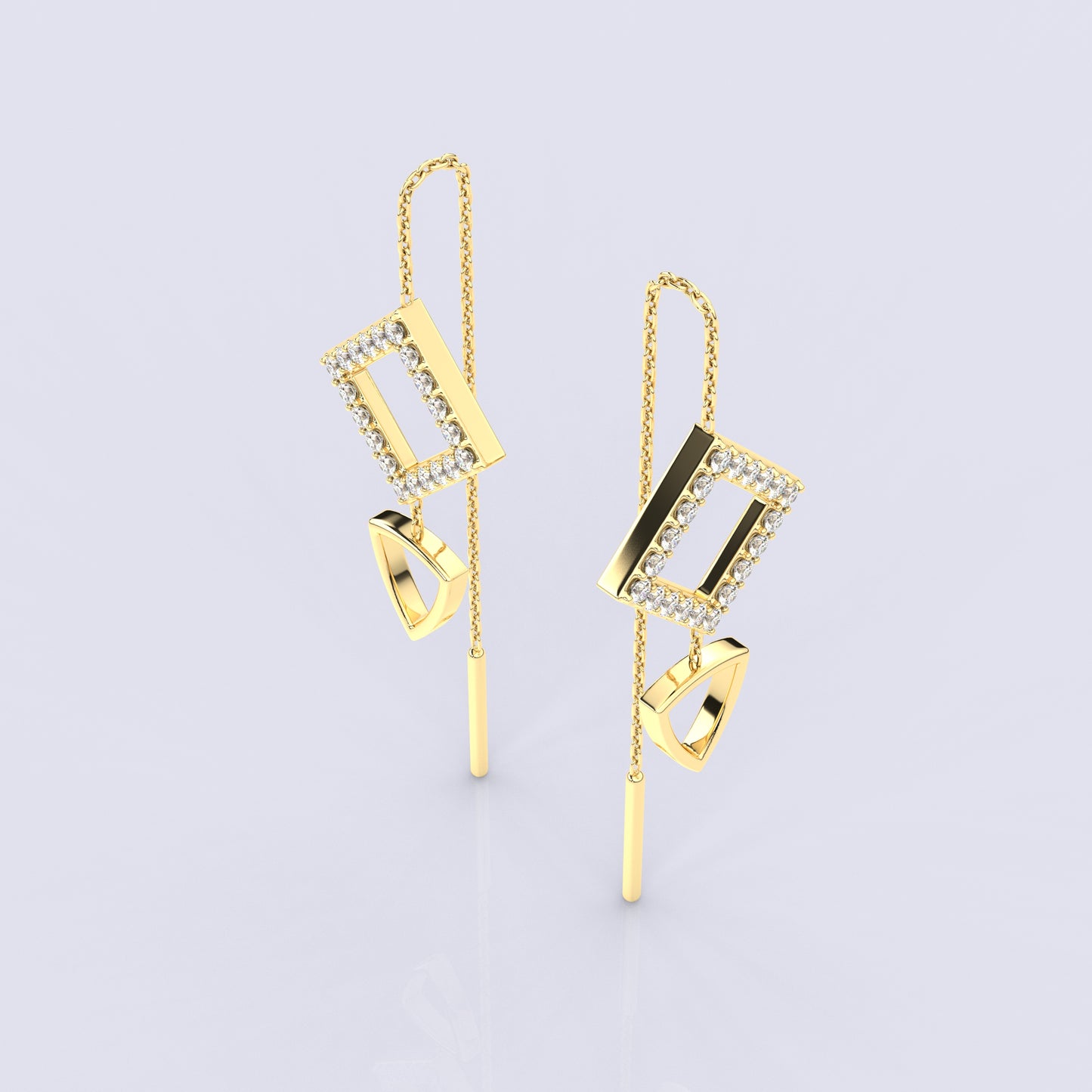 Square Yellow gold Sui Dhaga 925 silver Earring