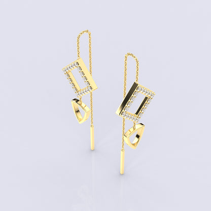 Square Yellow gold Sui Dhaga 925 silver Earring
