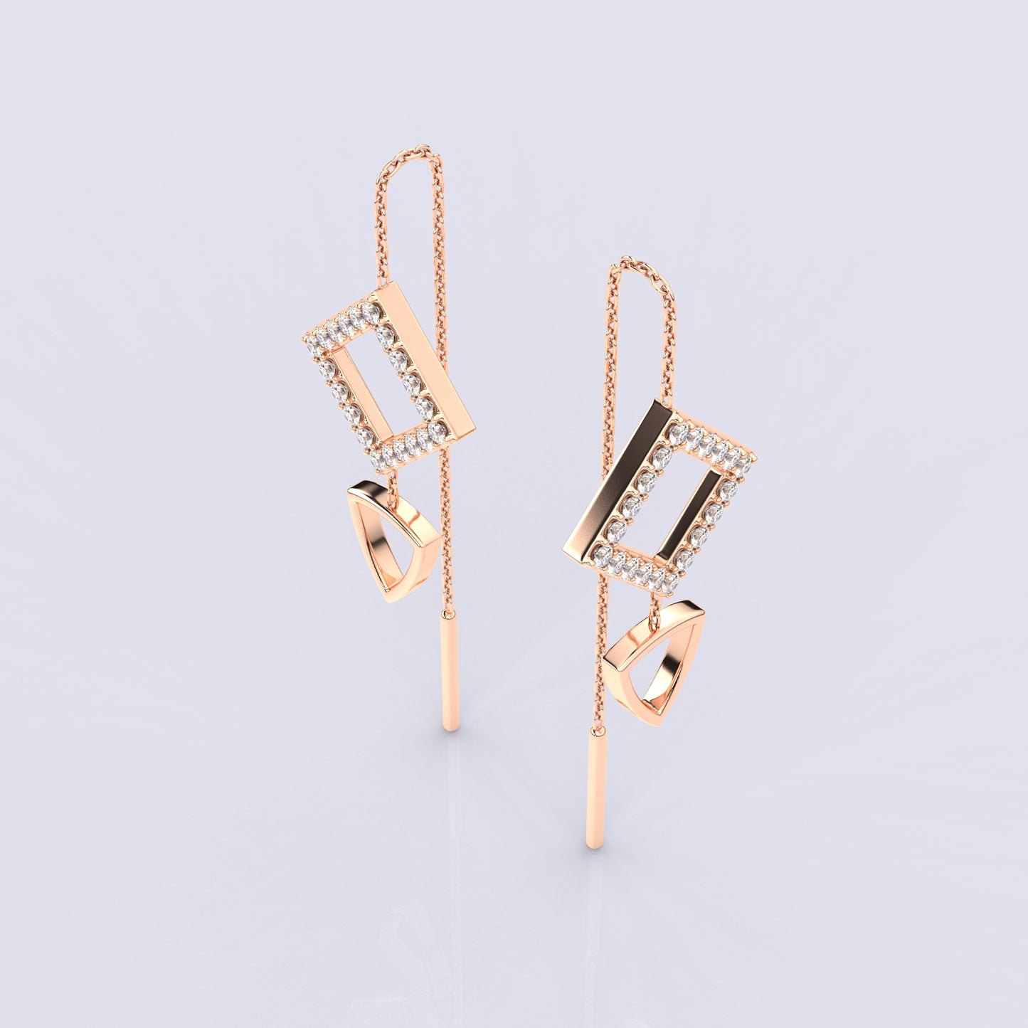 Square Rose gold Sui Dhaga 925 silver Earring