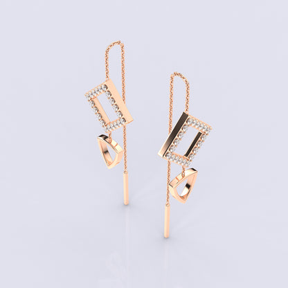 Square Rose gold Sui Dhaga 925 silver Earring