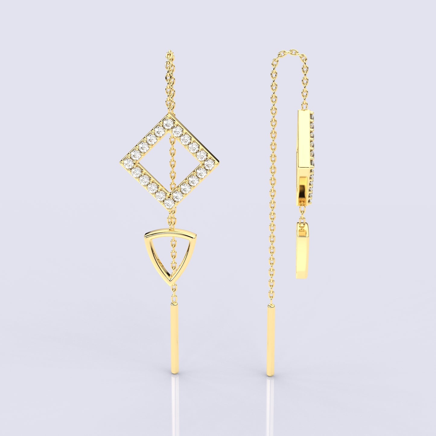 Square Yellow gold Sui Dhaga 925 silver Earring