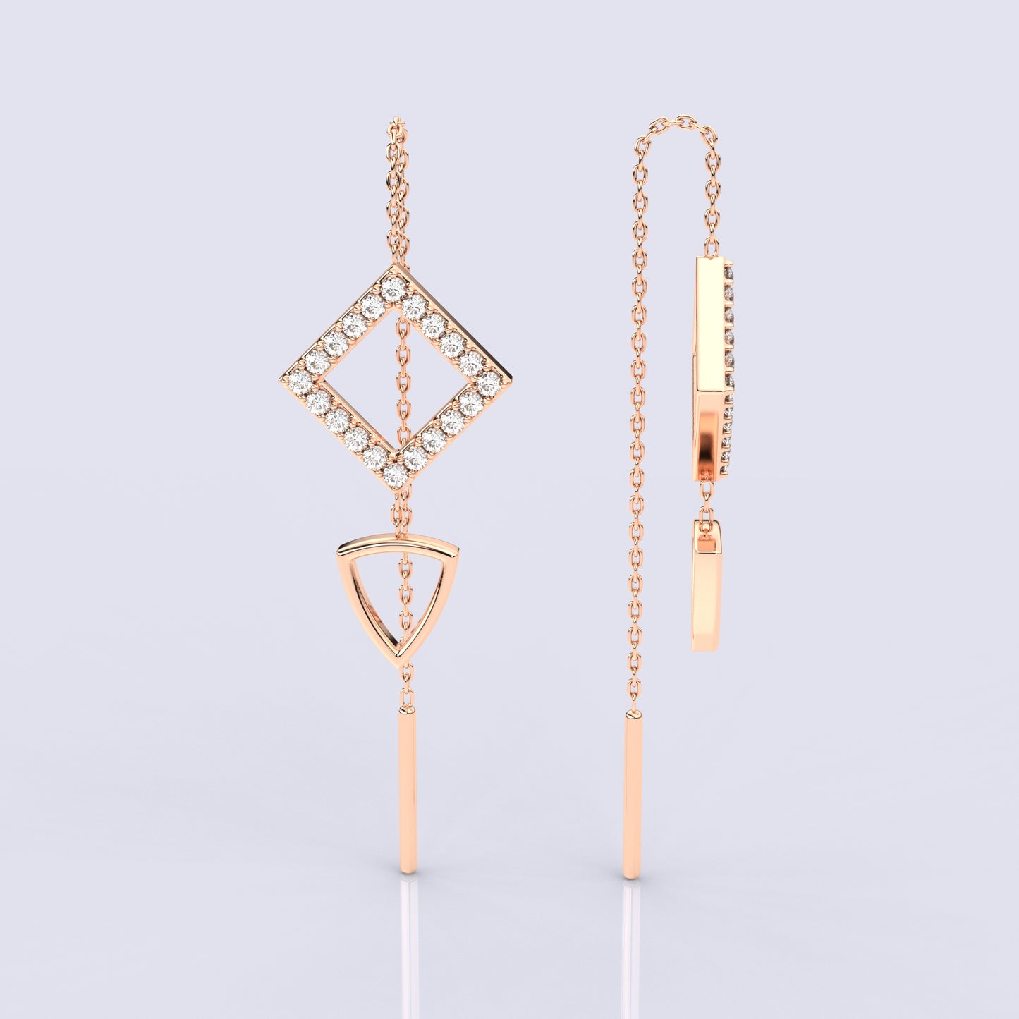 Square Rose gold Sui Dhaga 925 silver Earring