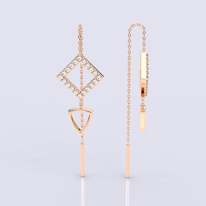 Square Rose gold Sui Dhaga 925 silver Earring