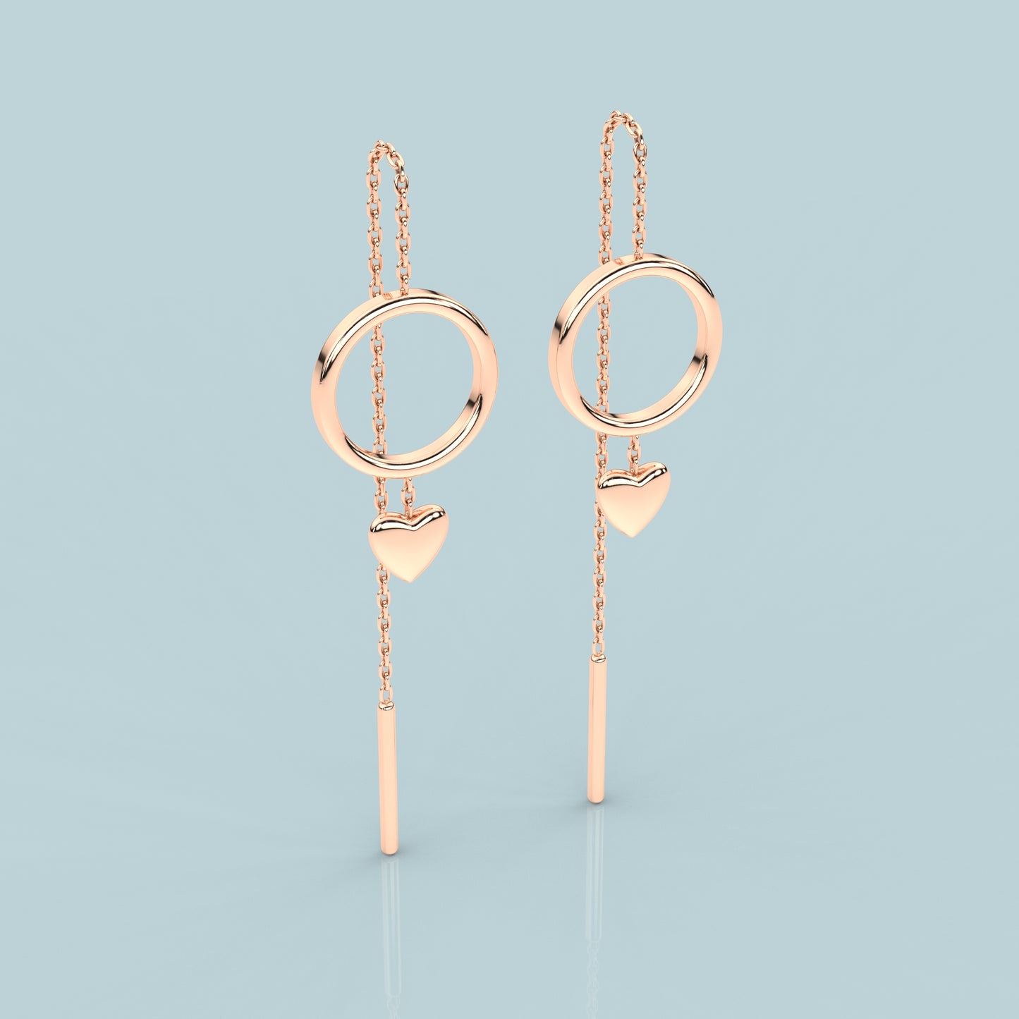 Heart Rose gold  Sui Dhaga 925 silver Earring