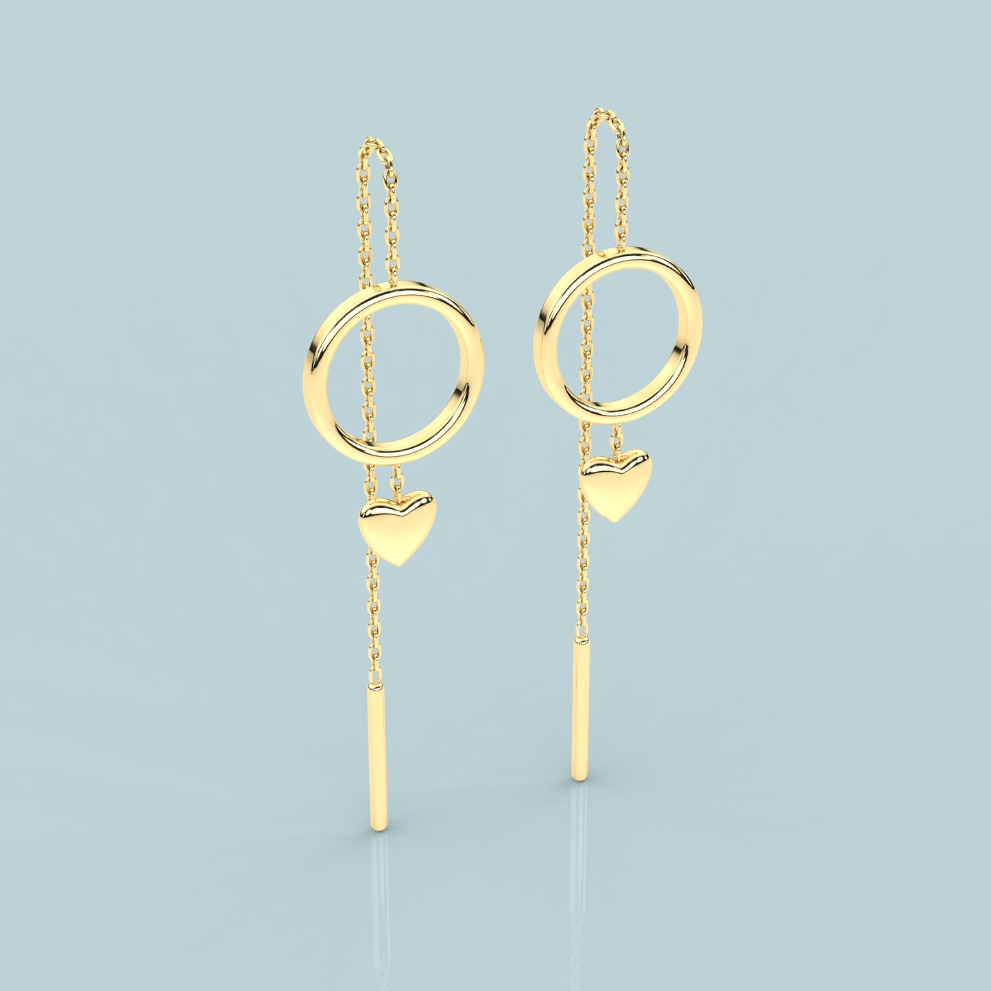 Heart Yellow gold Sui Dhaga 925 silver Earring