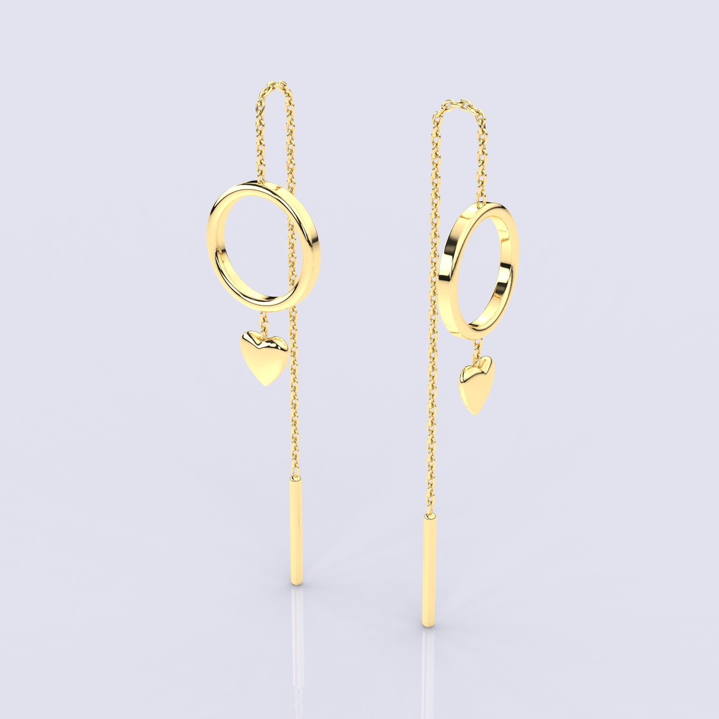 Heart Yellow gold Sui Dhaga 925 silver Earring