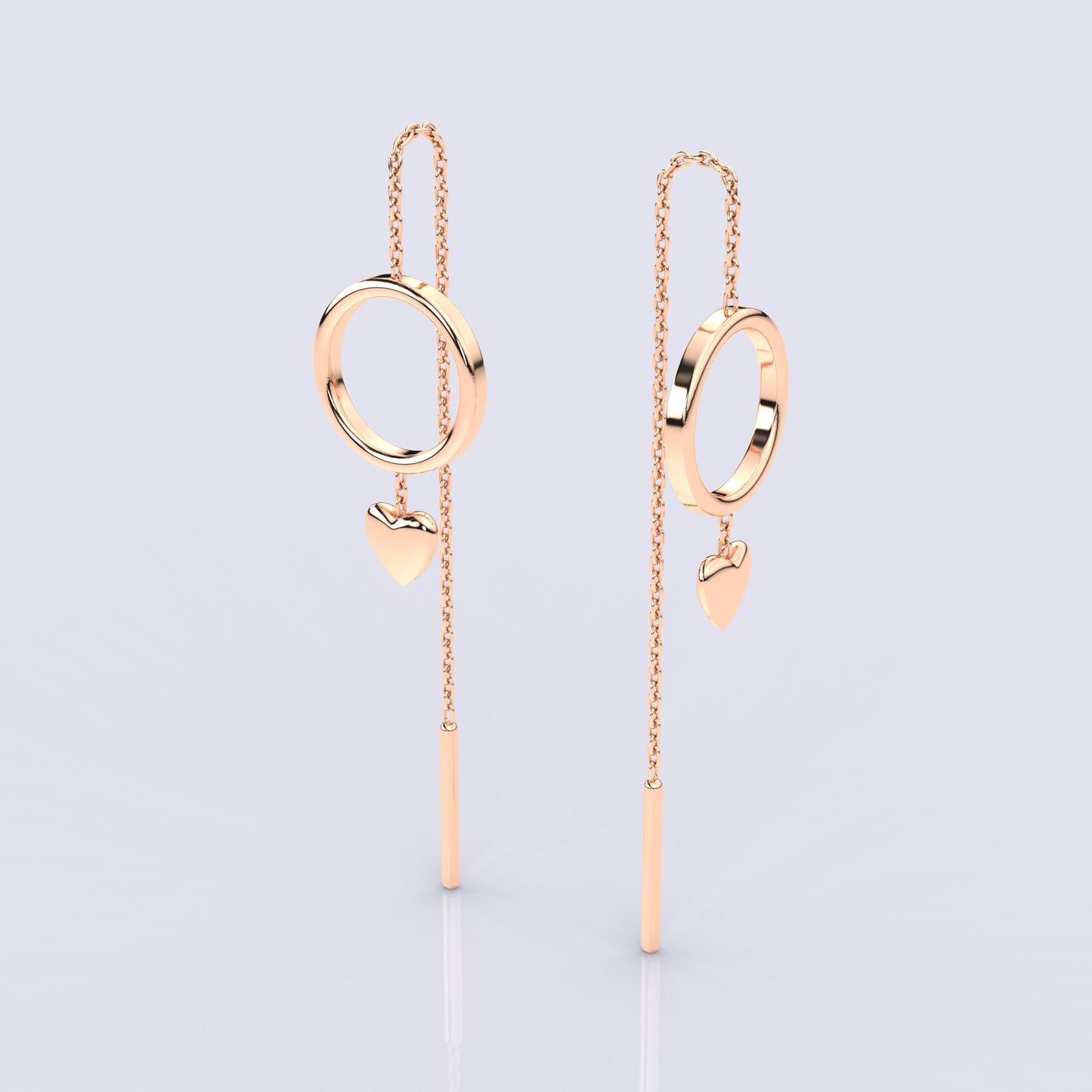 Heart Rose gold  Sui Dhaga 925 silver Earring