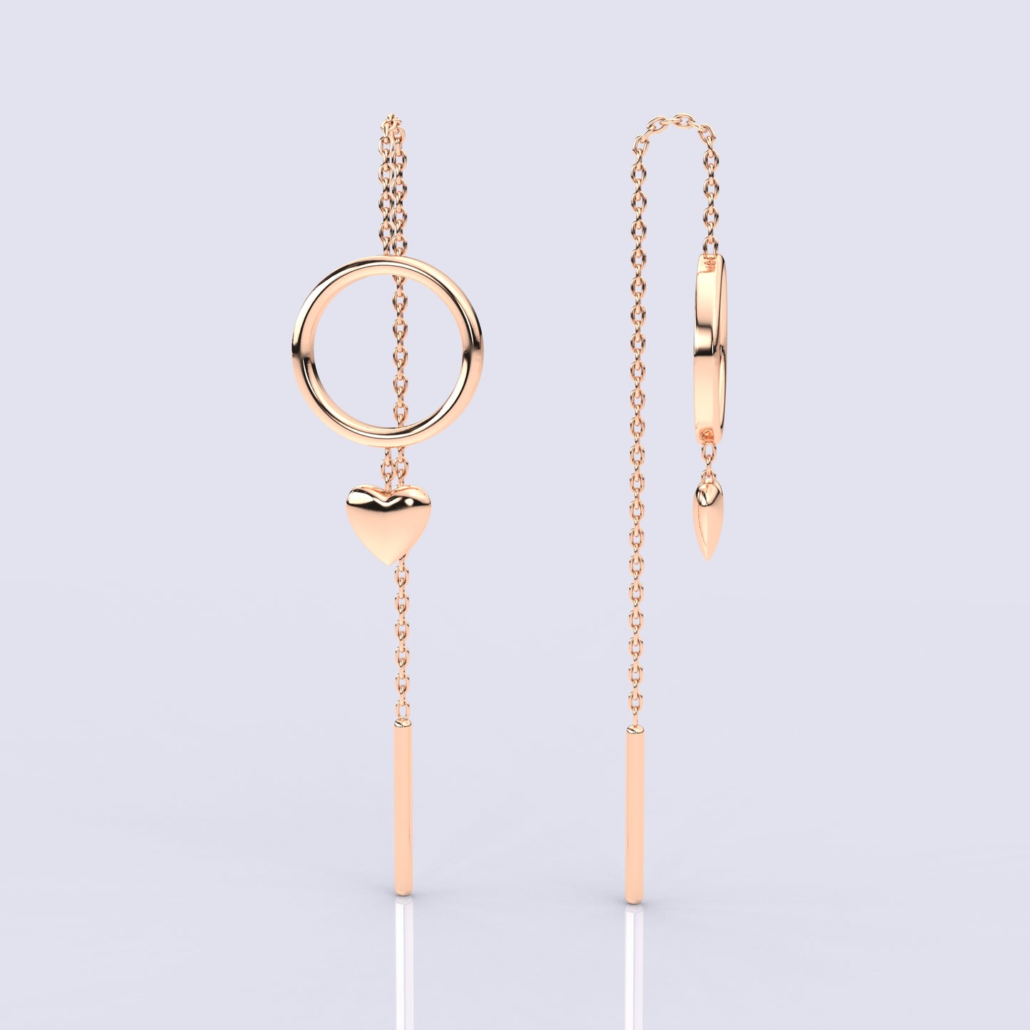 Heart Rose gold  Sui Dhaga 925 silver Earring