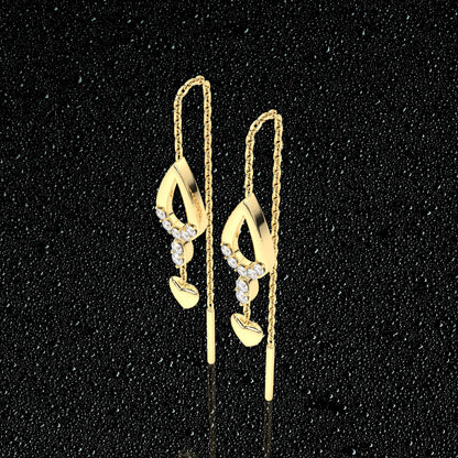 Pear Yellow gold  Sui Dhaga 925 silver Earring